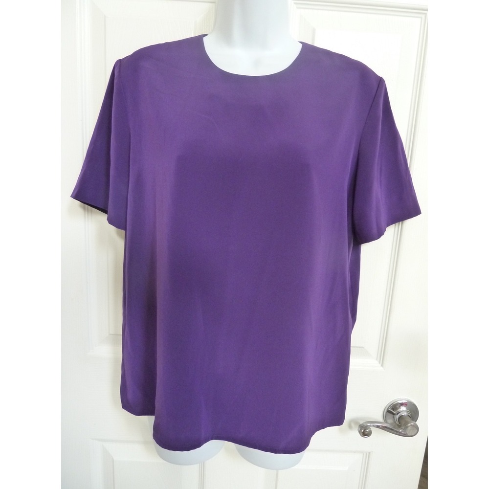 Kasper Women Purple Short Sleeve Business Office Blouse Back Button Size 8